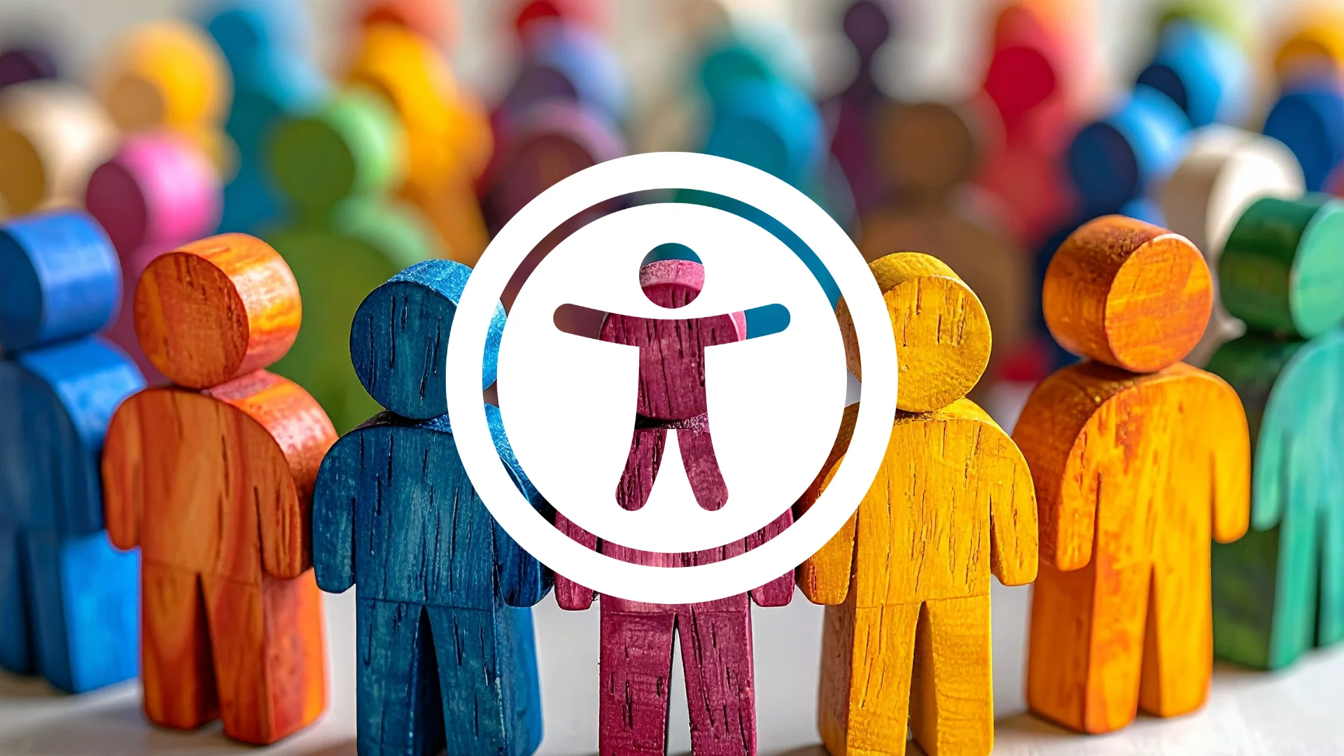 Accessibility symbol on top of colorful caracters