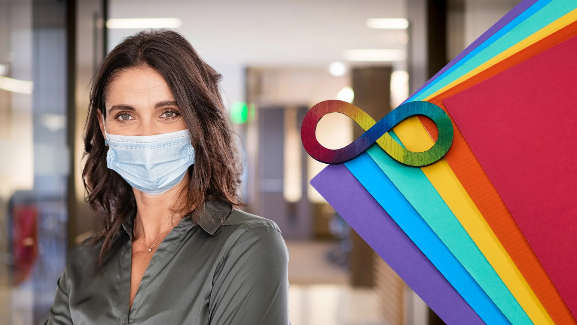 woman using mask and autism symbol