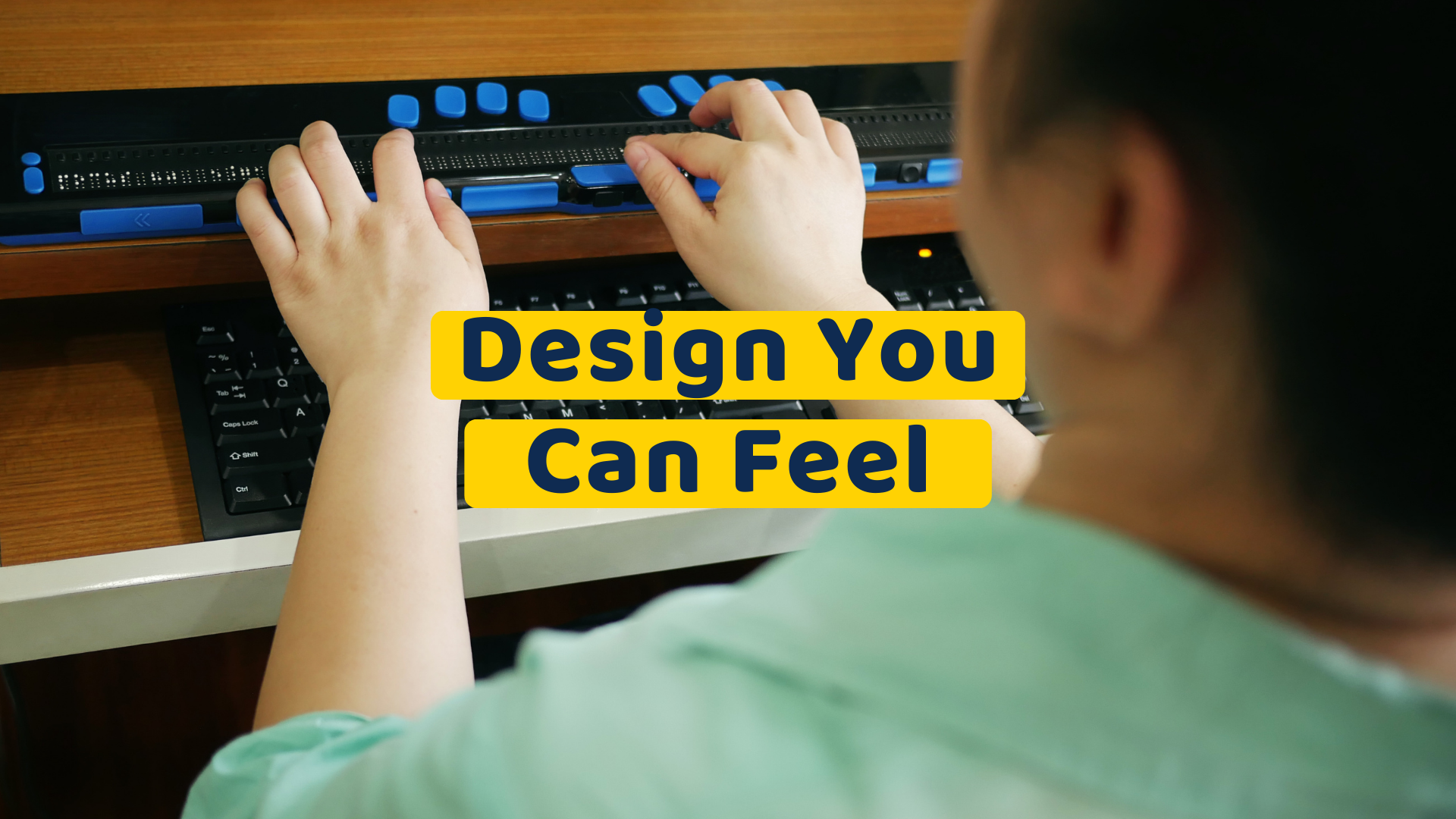 Person typing on braille keyboard