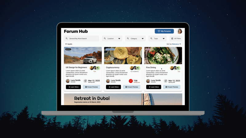 Laptop with YPO Forum on screen